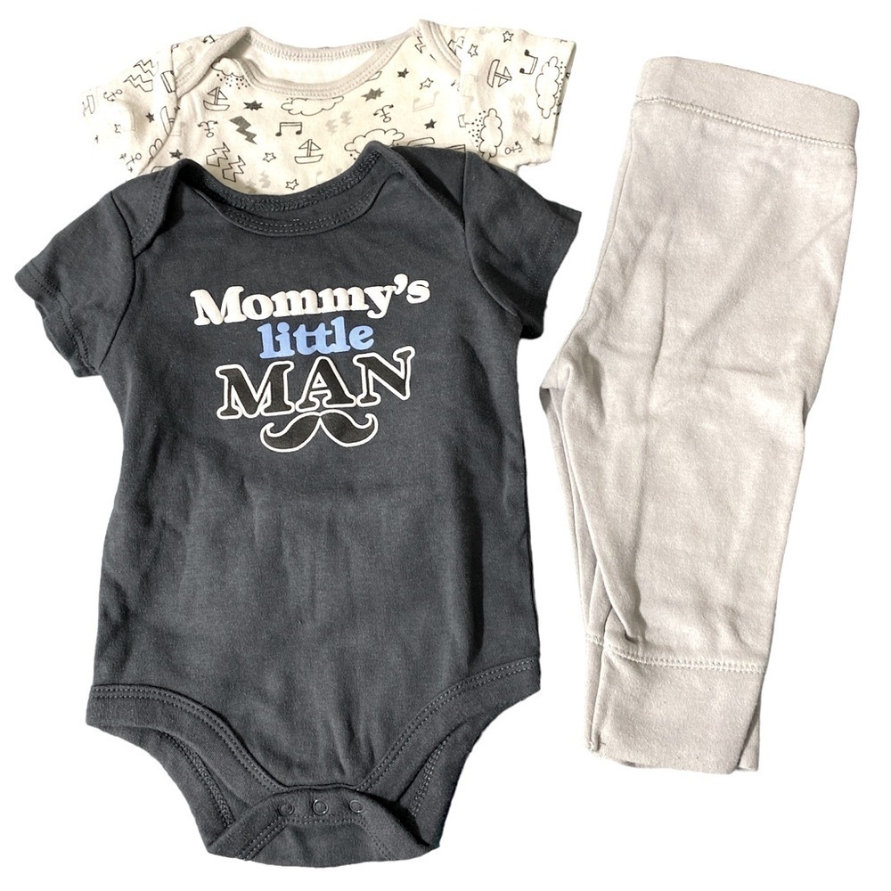 One piece x2 pants set Mommy’s Little Man snap bottom clothes Sz 6/9mo. J-01